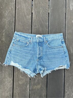 Agolde Light Wash Raw Hem Denim Shorts